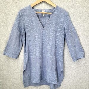 XCVI women's V Neck Embroidered Tunic Top 3/4 Sleeves Size Small